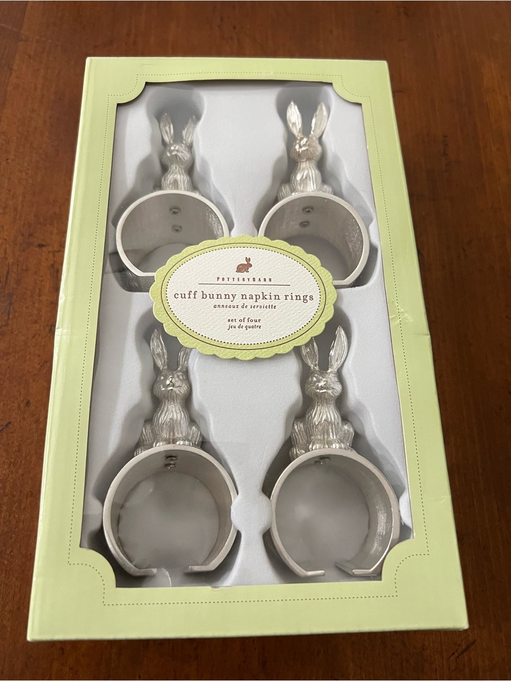 Pottery Barn Silvertone Bunny Napkin Rings - Set of Four